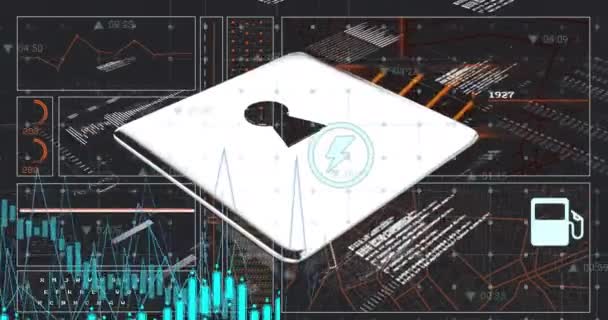 Анімація Цифрової Обробки Даних Піктограмою Блокування Над Комп Ютерними Серверами — стокове відео