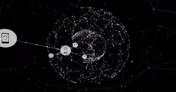 Animation Des Netzwerks Von Verbindungen Mit Symbolen Auf Der Ganzen — Stockvideo