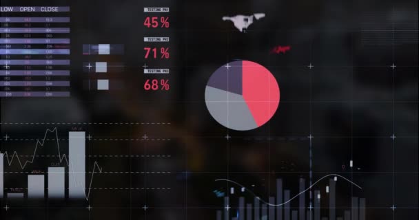 Animatie Van Statistieken Gegevensverwerking Een Donkere Achtergrond Wereldwijd Financieel Bedrijfs — Stockvideo
