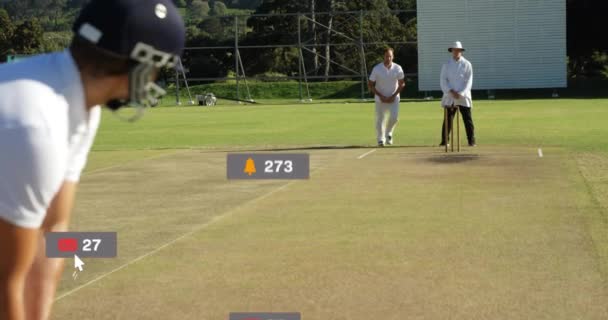 Animación Del Procesamiento Datos Digitales Sobre Diversos Jugadores Cricket Campo — Vídeos de Stock