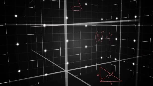在黑色背景上的光迹动画和数学数据处理 全球科学 计算和数据处理概念 — 图库视频影像