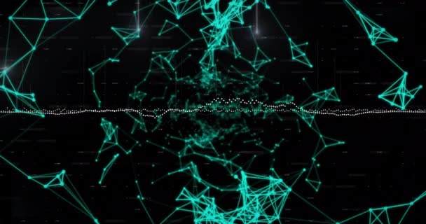 Animação Processamento Fluxo Dados Sobre Redes Verdes Brilhantes Fundo Preto — Vídeo de Stock