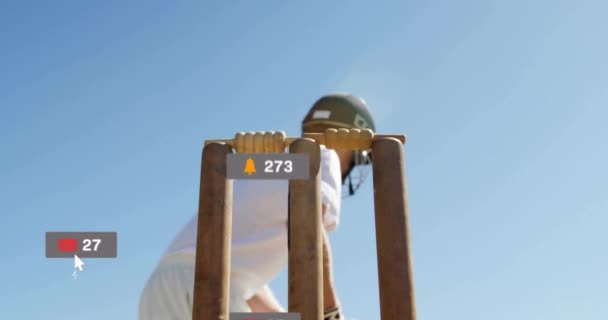 Animación Procesamiento Datos Digitales Sobre Jugador Cricket Caucásico Campo — Vídeo de stock