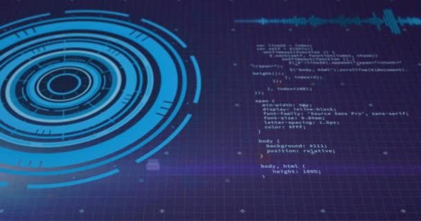 Animação Scanner Circular Azul Dados Processamento Fundo Escuro Conexão Rede — Vídeo de Stock