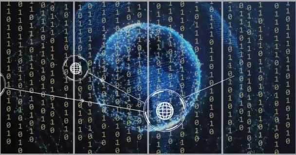 Animación Globo Red Conexiones Con Iconos Sobre Datos Inteligencia Artificial — Vídeo de stock
