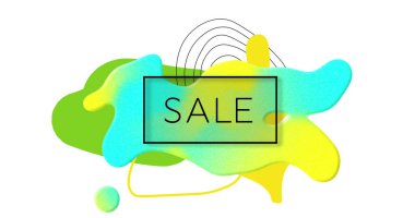 Satış metninin resmi siyah çerçeveli, beyaz üzerine çok renkli lekeler. Vintage perakende, tasarruf ve alışveriş konsepti dijital olarak oluşturuldu.