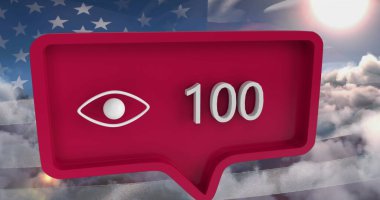 ABD bayraklı konuşma baloncuğunda numaralar olan göz simgesi. küresel sosyal medya ve iletişim konsepti dijital olarak oluşturulmuş görüntü.