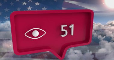 ABD bayraklı konuşma baloncuğunda numaralar olan göz simgesi. küresel sosyal medya ve iletişim konsepti dijital olarak oluşturulmuş görüntü.