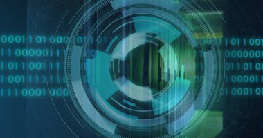 Sunucu odasındaki tarama ve veri işleme görüntüsü. küresel iş ve dijital arayüz kavramı dijital olarak oluşturulmuş görüntü.