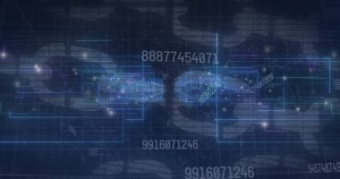 Zincirlerin üzerinde veri işleme görüntüsü. Küresel iş ve dijital arayüz kavramı dijital olarak oluşturulmuş görüntü.