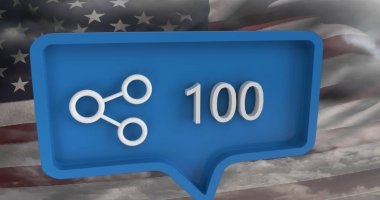 Konuşma balonunda ABD bayrağı bulunan sayıların paylaşım simgesi. küresel sosyal medya ve iletişim konsepti dijital olarak oluşturulmuş görüntü.