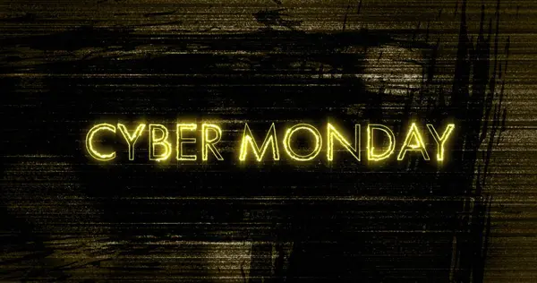 Image Cyber Monday Text Yellow Neon Flickering Lines Distressed Background — Stock Photo, Image