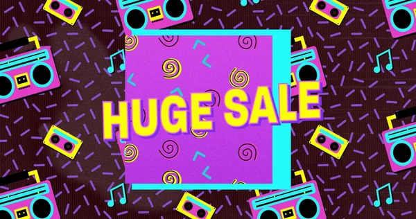 Image Retro Huge Sale Text Pink Square Retro Tapes Brown — Stock Photo, Image