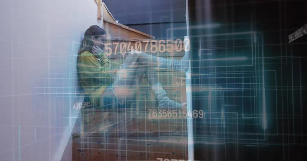 Image Data Processing Biracial Woman Using Smartphone Global Business Finances — Stock Photo, Image