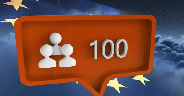 Bild Von Menschen Mit Zahlen Auf Sprechblase Mit Europäischer Gewerkschaftsfahne — Stockfoto