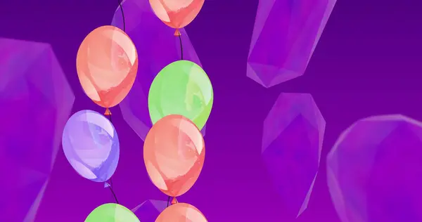 Image Colorful Balloons Flying Purple Background Party Celebration Concept Digitally — Stock Photo, Image