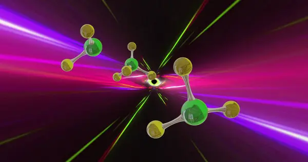 Bild Von Mikro Von Molekülen Und Lichtspuren Auf Schwarzem Hintergrund — Stockfoto