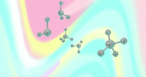 Imagem Micro Modelos Moléculas Sobre Fundo Multicolorido Conceito Ciência Global — Fotografia de Stock