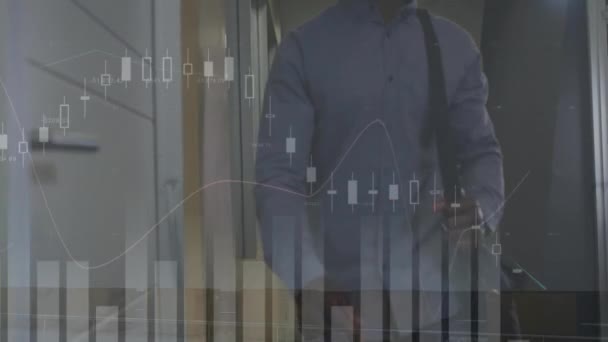 Animazione Dell Elaborazione Dei Dati Finanziari Uomo Affari Afroamericano Carica — Video Stock