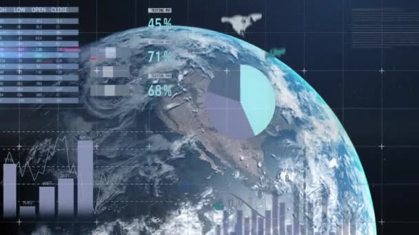 Animación Del Procesamiento Datos Diagramas Todo Mundo Concepto Negocio Global — Vídeos de Stock