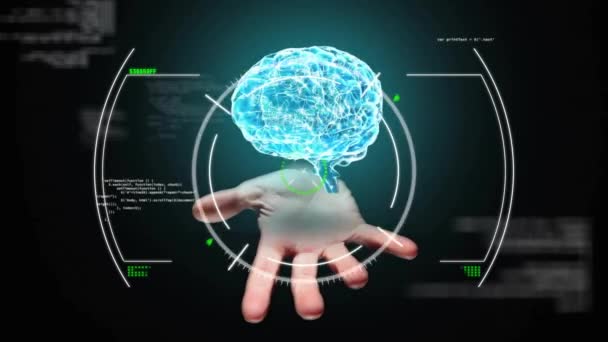 Animering Omfattande Skanning Och Databehandling Över Hand Med Hjärnan Global — Stockvideo