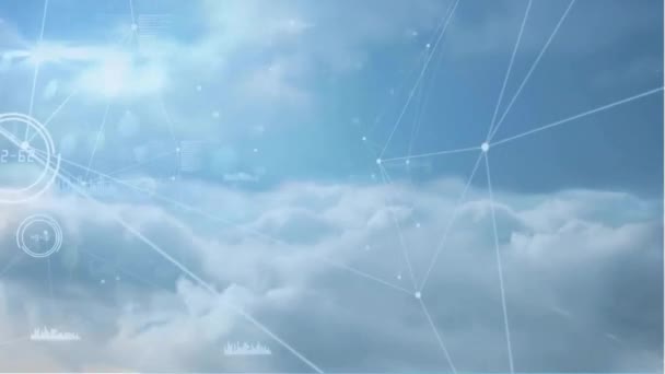 Κινούμενα Σχέδια Δικτύου Συνδέσεων Πάνω Από Σύννεφα Παγκόσμια Έννοια Των — Αρχείο Βίντεο