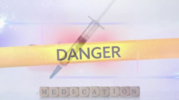 Animation Syringe Virus Danger Quarantine Texts Pills Shapes Global Medicine — Stock Video