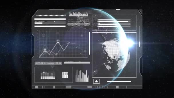 Animación Del Procesamiento Datos Digitales Todo Mundo Sobre Fondo Negro — Vídeo de stock