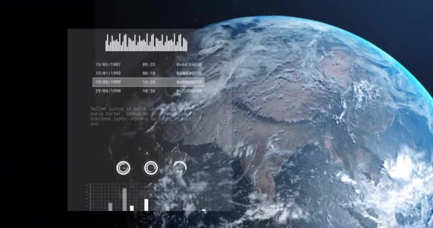 Animação Processamento Dados Digitais Sobre Globo Fundo Escuro Conexões Globais — Vídeo de Stock