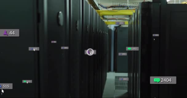 Animação Processamento Dados Digitais Sobre Servidores Computador Conexões Globais Computação — Vídeo de Stock