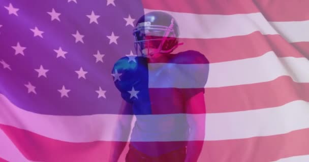 Animacja Amerykańskiego Futbolisty Flagi Usa Amerykański Patriotyzm Sport Koncepcja Rywalizacji — Wideo stockowe