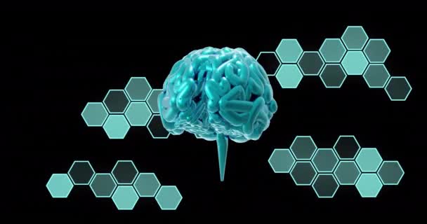 Animatie Van Hersen Wetenschappelijke Gegevensverwerking Zwarte Achtergrond Mondiale Kunstmatige Intelligentie — Stockvideo