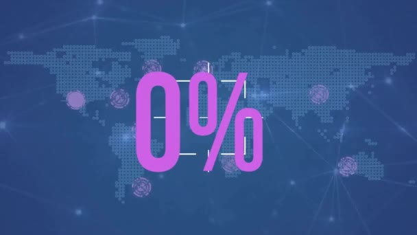 Animace Procent Zpracování Digitálních Dat Mapě Světa Globální Připojení Výpočetní — Stock video