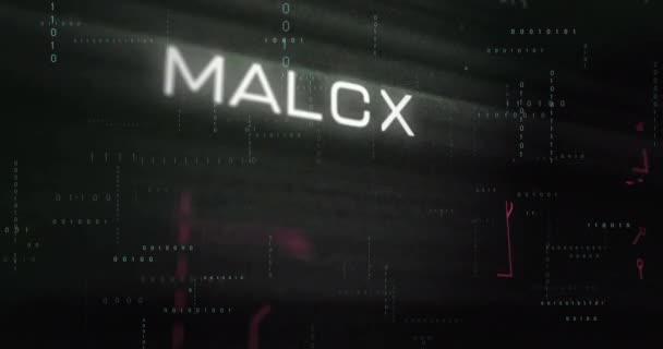 Animatie Van Malware Tekst Verwerking Van Gegevens Het Netwerk Donkere — Stockvideo