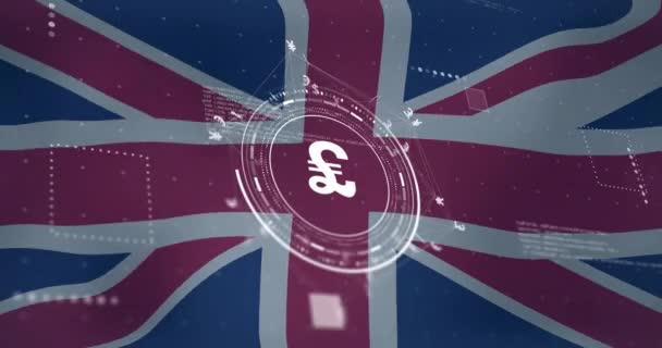 Animation Pound Symbol Data Flag Great Britain Global Finance Business — Stock Video