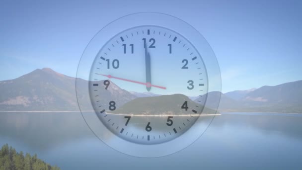 Animatie Van Bewegende Klok Landschap Global Business Time Digital Interface — Stockvideo