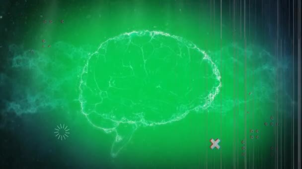 Animación Hebra Adn Formas Sobre Cerebro Tecnología Global Ciencia Interfaz — Vídeo de stock