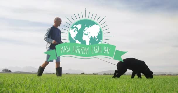 Animation Make Everyday Earth Day Text Caucasian Woman Walking Dog — Stock Video
