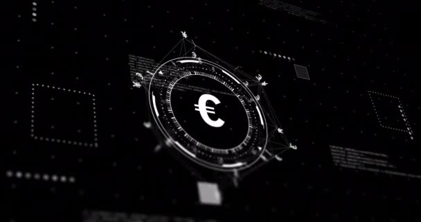 Animazione Della Rete Con Elaborazione Dati Segno Euro Sfondo Nero — Video Stock