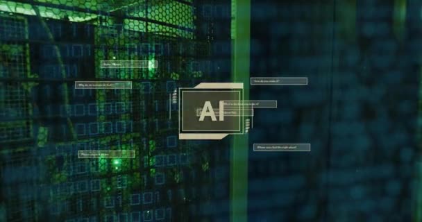 Animazione Testi Elaborazione Dati Codifica Binaria Server Informatici Intelligenza Artificiale — Video Stock
