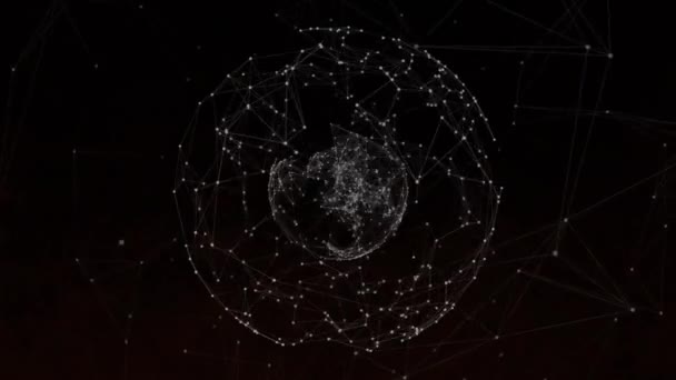 Animacja Globu Sieci Połączeń Świecącymi Plamami Nad Ciemnym Tłem Koncepcja — Wideo stockowe