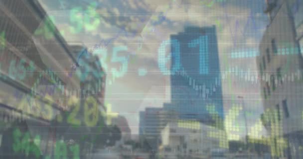 Pénzügyi Adatfeldolgozás Élénkítése Városképben Globális Pénzügyi Üzleti Kapcsolati Számítástechnikai Adatfeldolgozási — Stock videók