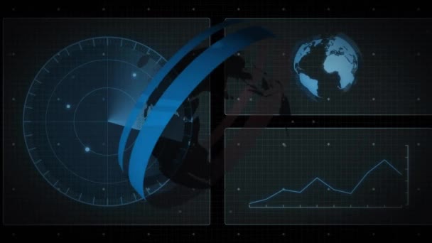 Animering Nätverk Anslutningar Och Databehandling Med Skanning Räckvidd Globala Anslutningar — Stockvideo