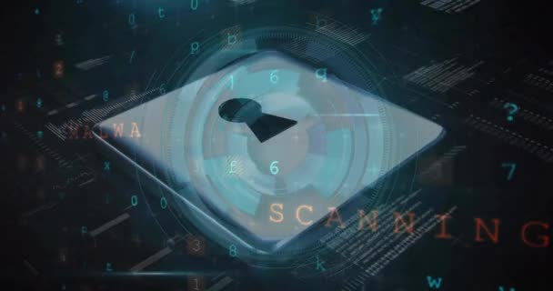 Animación Candado Procesamiento Datos Sobre Texto Seguridad Ciberseguridad Global Conexiones — Vídeos de Stock