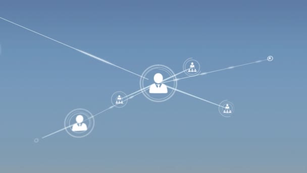 Κινούμενο Σχέδιο Δικτύου Συνδέσεων Εικονίδια Ατόμων Μπλε Φόντο Παγκόσμια Έννοια — Αρχείο Βίντεο