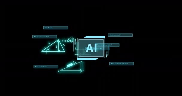 Animace Textu Zpracování Vědeckých Dat Černém Pozadí Globální Umělá Inteligence — Stock video