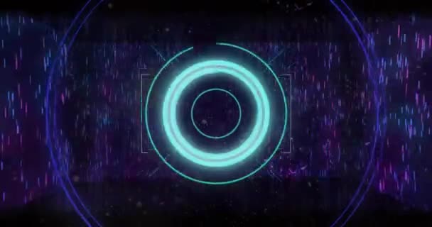 Animace Světelných Záblesků Modrého Kruhového Snímače Zpracovávajícího Data Černém Pozadí — Stock video