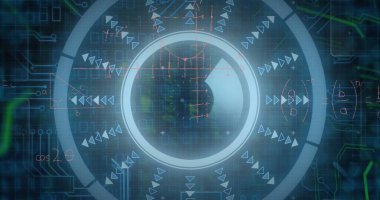 Kapsam taramasında veri işleme resmi. Küresel iş ve dijital arayüz kavramı dijital olarak oluşturulmuş görüntü.