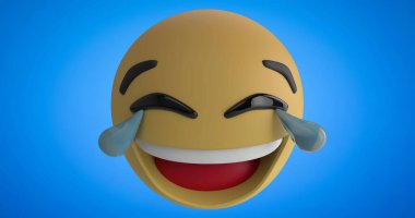 Mavi arkaplan 4k üzerinde gülümseyen emoji simgesi resmi