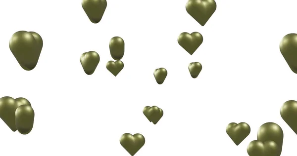 Obraz Zielonych Serc Poruszających Się Białym Tle Walentynki Koncepcja Miłości — Zdjęcie stockowe